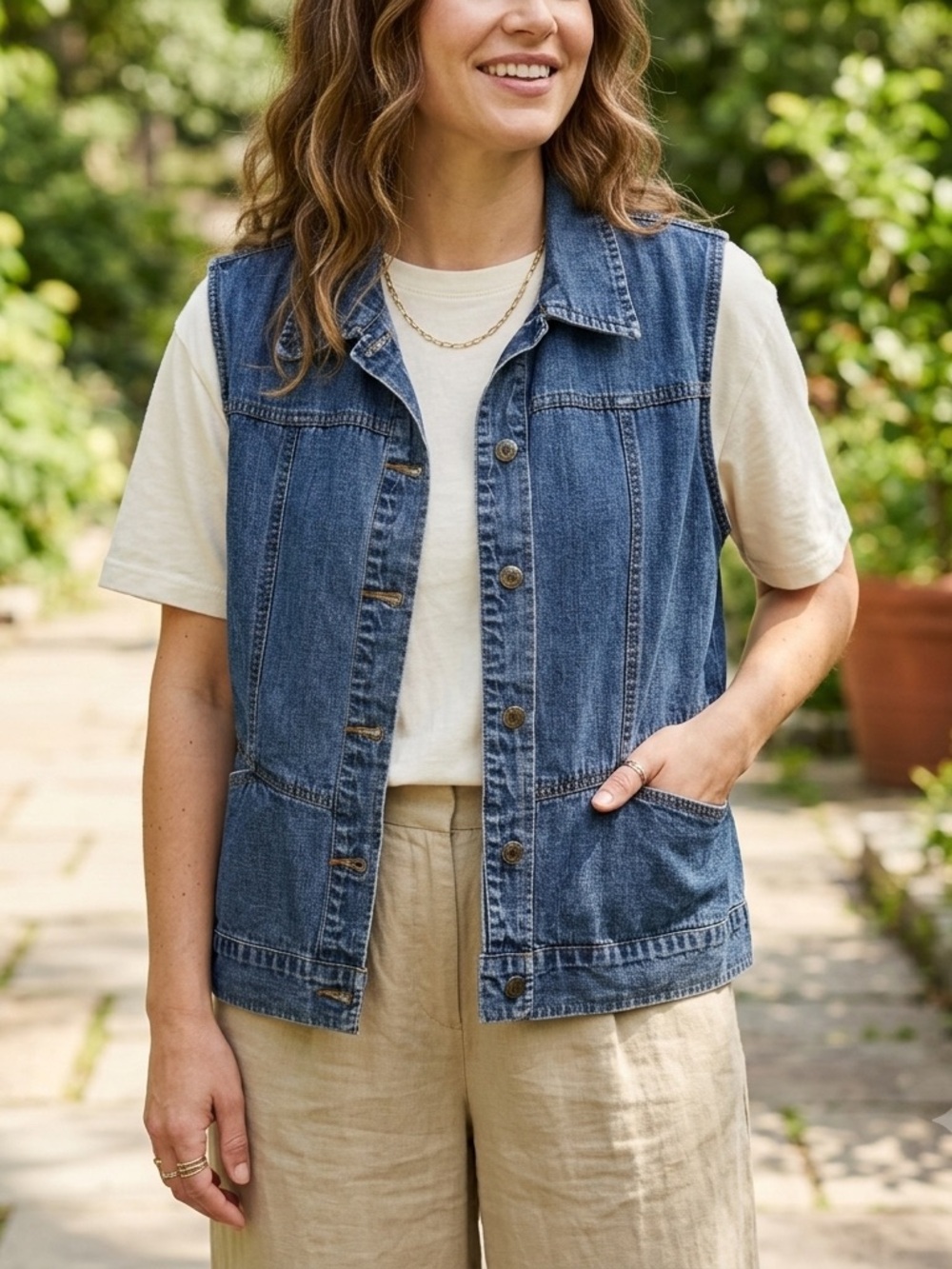 Vintage 90s St. John's Bay Denim Vest XL Medium Wash Button Up 100% Cotton